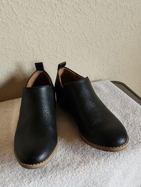 Black Slip-On Women's Loafers with Tan Sole